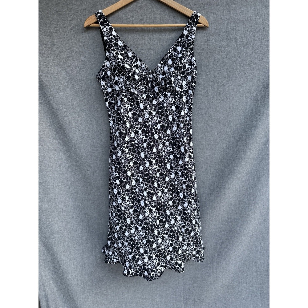 Express‎ World Brand Sz 5/6 Black White Floral Lined Sleeveless Dress Y2K Fairy